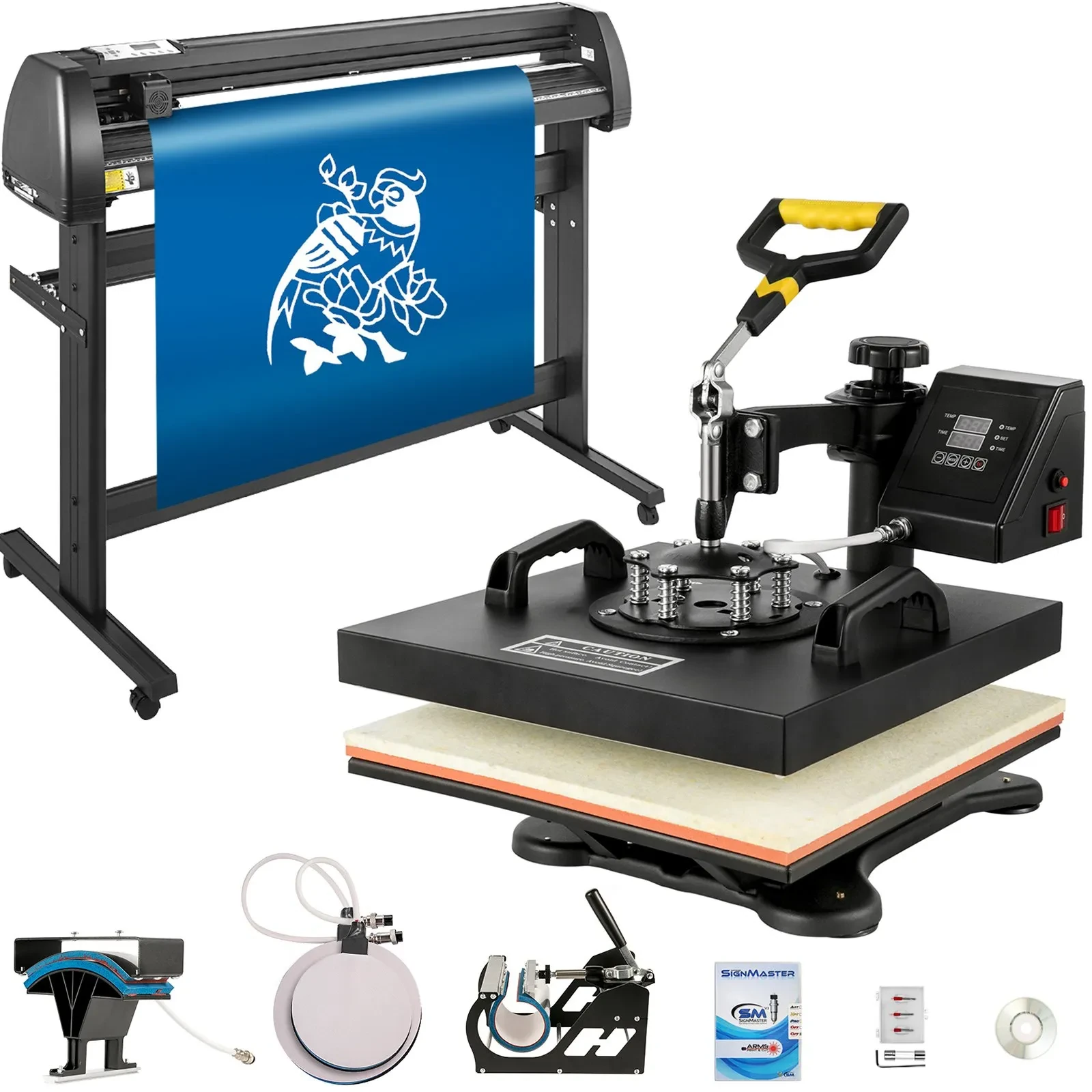5in1 Hitzepresse 38×38cm Doppelanzeige + Vevor 1350mm Schneideplotter Signmaster