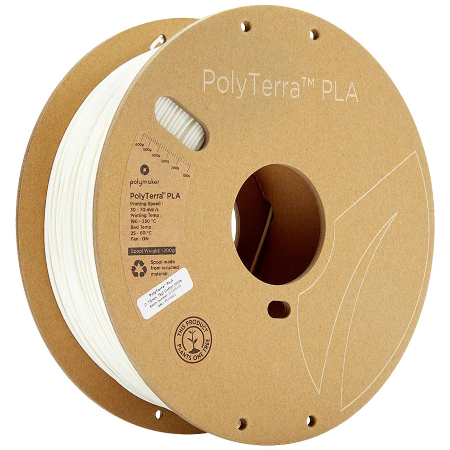 Polymaker 70822 PolyTerra PLA Filament – Weiß (matt) – 1,75 mm