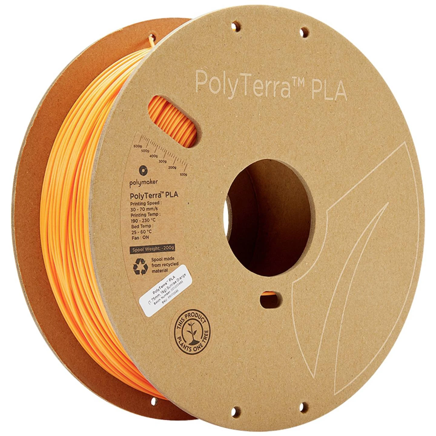 Polymaker 70848 PolyTerra PLA Filament – Orange (matt) – 1,75 mm
