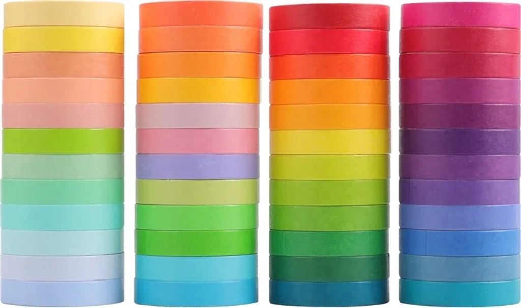 48-teiliges Washi Tape Set in Regenbogenfarben – Für kreative Köpfe!
